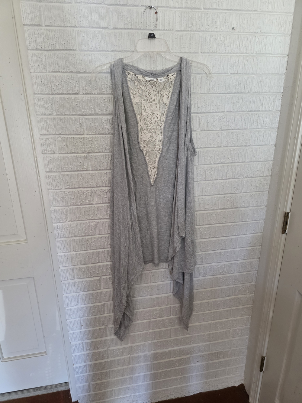 Cato Light Gray Lace-Back Draped Sweater Shrug